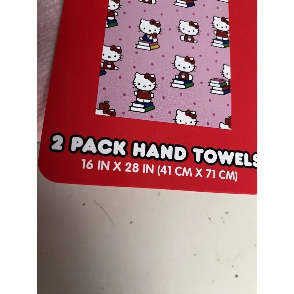 Set Of 2 Sanrio Hello Kitty Pink Hand Towels Back to School Books Class Pink NEW